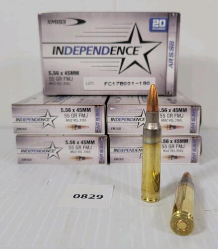 AMMO: 100X INDEPENDENCE 5.56X45MM - 55GR - FMJ