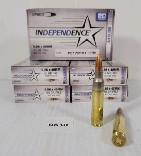 AMMO: 100X INDEPENDENCE 5.56X45MM - 55GR - FMJ