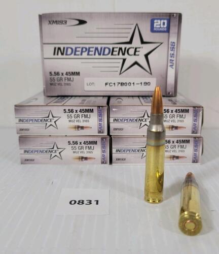 AMMO: 100X INDEPENDENCE 5.56X45MM - 55GR - FMJ