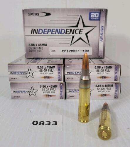 AMMO: 100X INDEPENDENCE 5.56X45MM - 55GR - FMJ