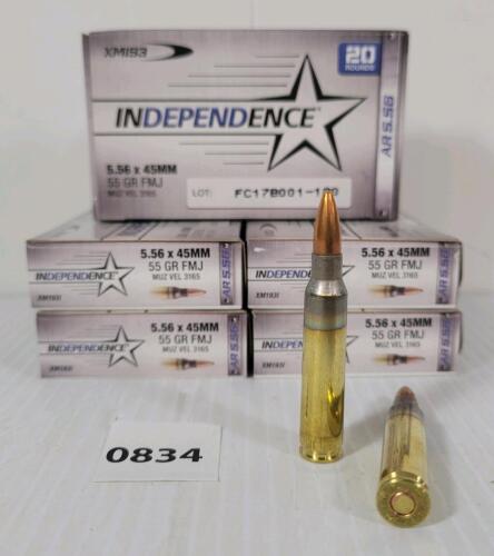AMMO: 100X INDEPENDENCE 5.56X45MM - 55GR - FMJ