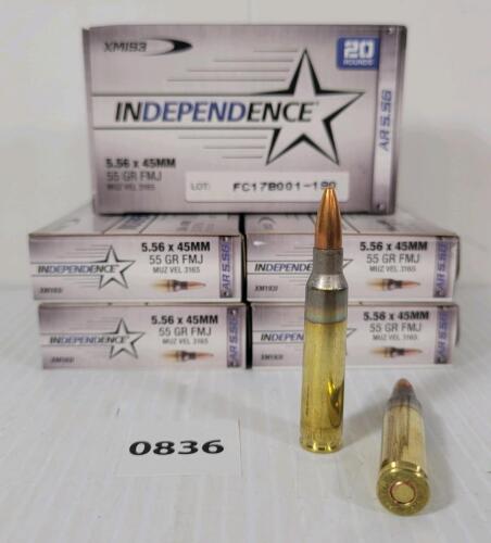 AMMO: 100X INDEPENDENCE 5.56X45MM - 55GR - FMJ