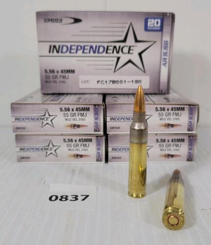 AMMO: 100X INDEPENDENCE 5.56X45MM - 55GR - FMJ