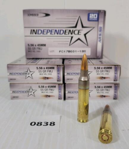 AMMO: 100X INDEPENDENCE 5.56X45MM - 55GR - FMJ