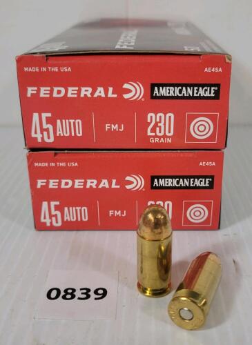 AMMO: 100X FEDERAL AMERICAN EAGLE .45 AUTO - 230GR - FMJ