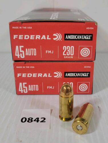 AMMO: 100X FEDERAL AMERICAN EAGLE .45 AUTO - 230GR - FMJ