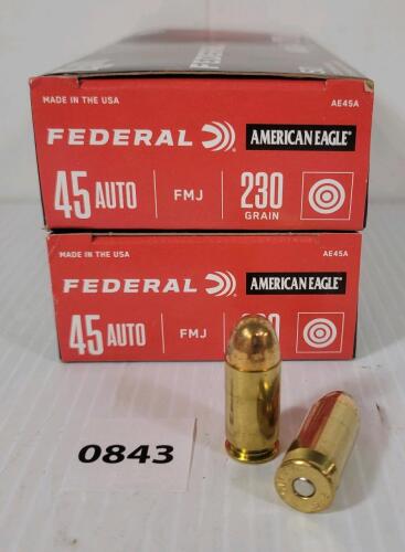 AMMO: 100X FEDERAL AMERICAN EAGLE .45 AUTO - 230GR - FMJ