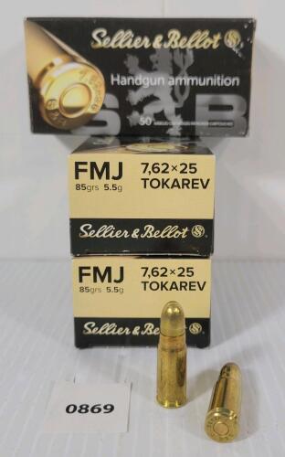 AMMO: 150X SELLIER & BELLOT 7.62X25 TOKAREV - 85GR