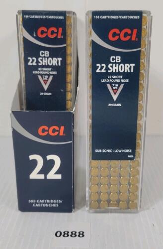 AMMO: 500X CCI CB .22 SHORT - 29GR - LEAD RN - SEALED