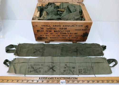 MILITARY SMALL ARMS CRATE W/ BANDOLIERS