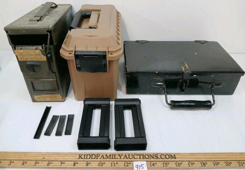 LOT OF 3 - HANDGUN CASE & AMMO CRATES W/ ASSORTED AMMO CLIPS