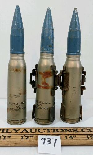 LOT OF 3 - 20MM TRAINING RNDS W/ LINKS