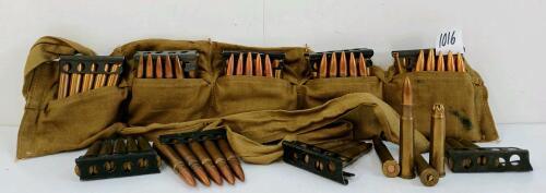 AMMO: 65X MILITARY 7.62X51MM W/ BANDOLIER & STRIPPER CLIPS