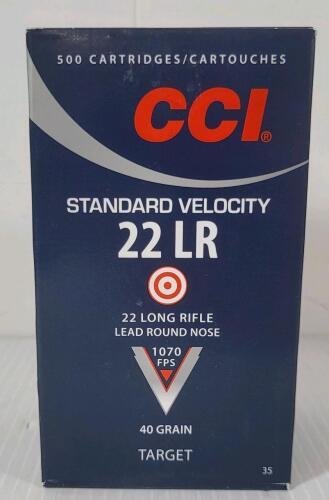 AMMO: 500X CCI STANDARD .22 LR - 40GR - LEAD RN - SEALED