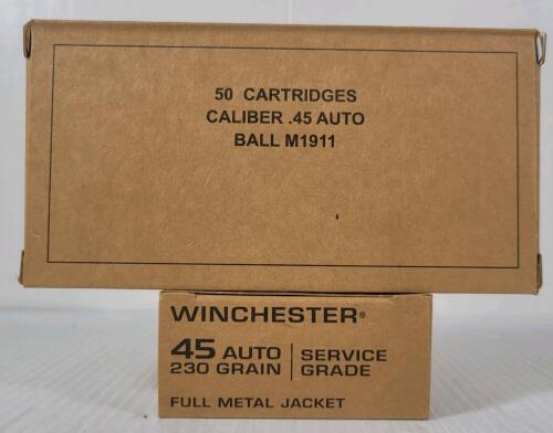 AMMO: 100X WINCHESTER SERVICE GRADE .45 AUTO - 230GR - FMJ - SEALED