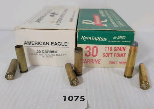 AMMO / BRASS: 30X MIXED .30 CARBINE - 110GR - SP LIVE / 61X BRASS