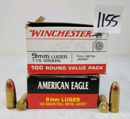 AMMO: APPROX 125X FEDERAL & WINCHESTER 9MM - 115 & 124GR
