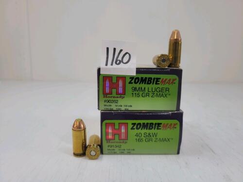 AMMO: 45X HORNADY ZOMBIEMAX 9MM LUGER & .40S&W